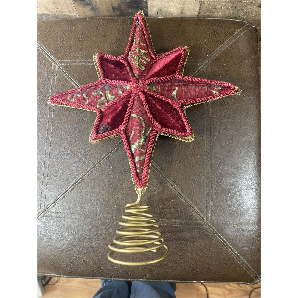 Vintage Kurt Adler 8-Point Star Christmas Tree Topper Red Velvet Gold Cord 12" - Picture 12 of 16